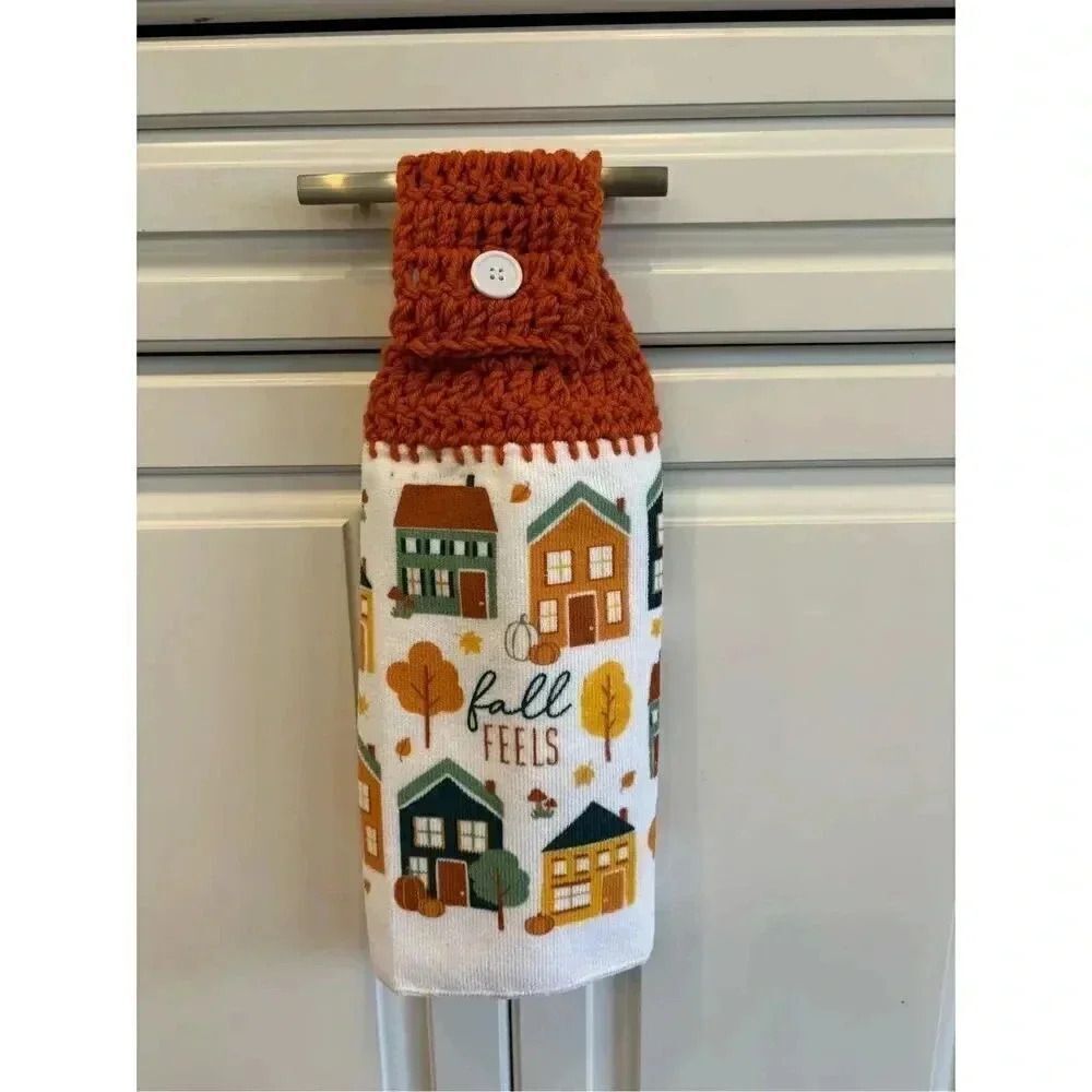 Crochet Top Kitchen Towel- Fall feels (houses)